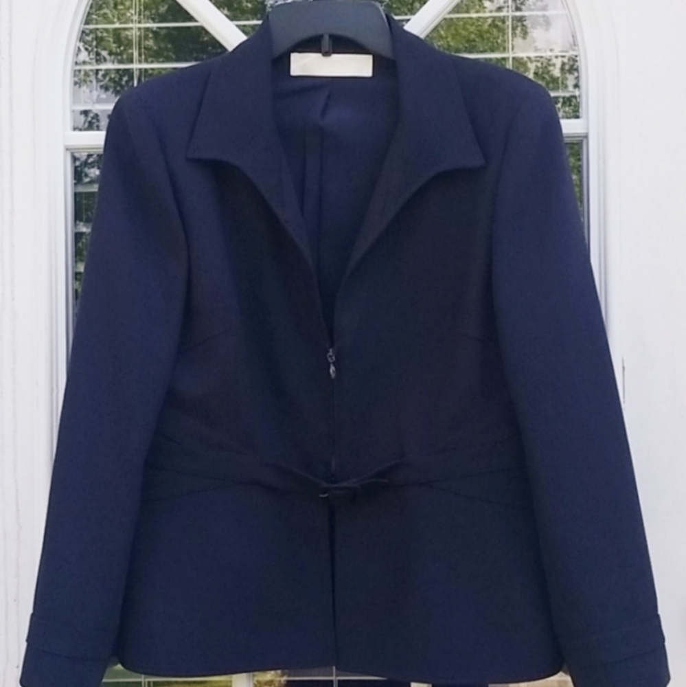 Valentino Navy Blue Tailored Belted Jacket Sz 12